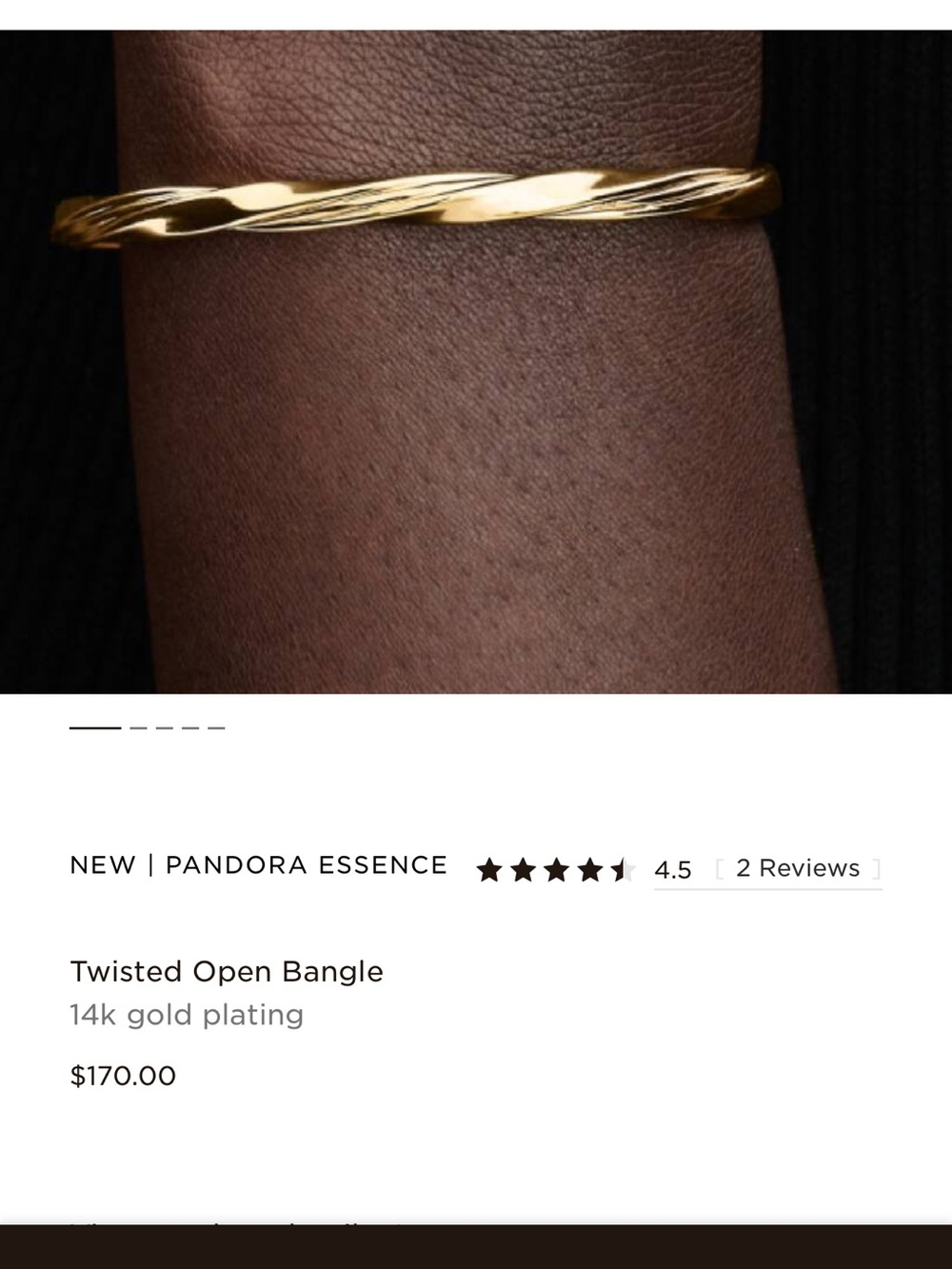 New Pandora Gold Twisted Open Bangle size 1 , 6.3 inch